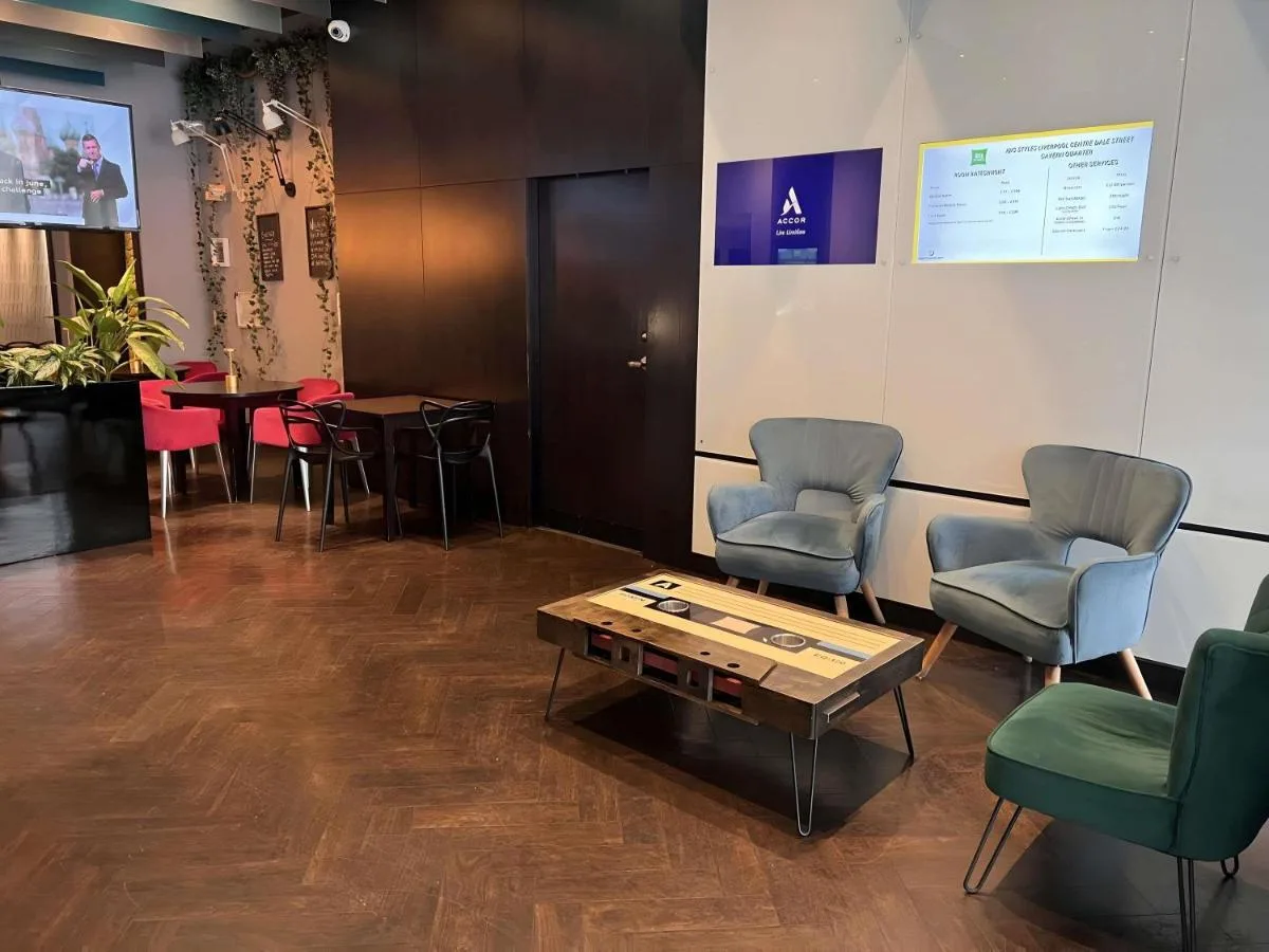 Waiting area with chairs and coffee table at the Dale Street hotel